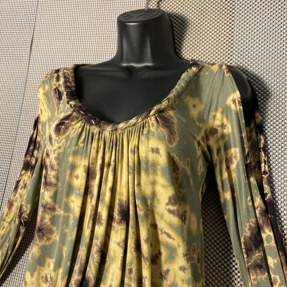 S-Twelve Women's Tie Die Polyester V-Neck Long Sleeve Knee Length Dress M/M - Picture 3 of 8